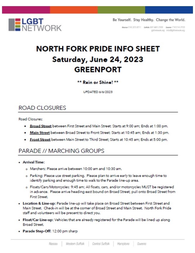 6/24 Join the North Fork Pride Parade with Grand Marshall Harry Lewis